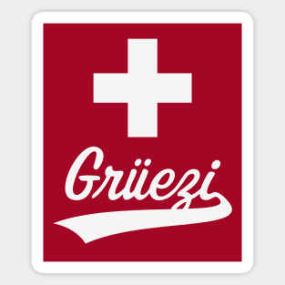 Grüezi Lettering (Switzerland / Swiss Flag / White) Magnet